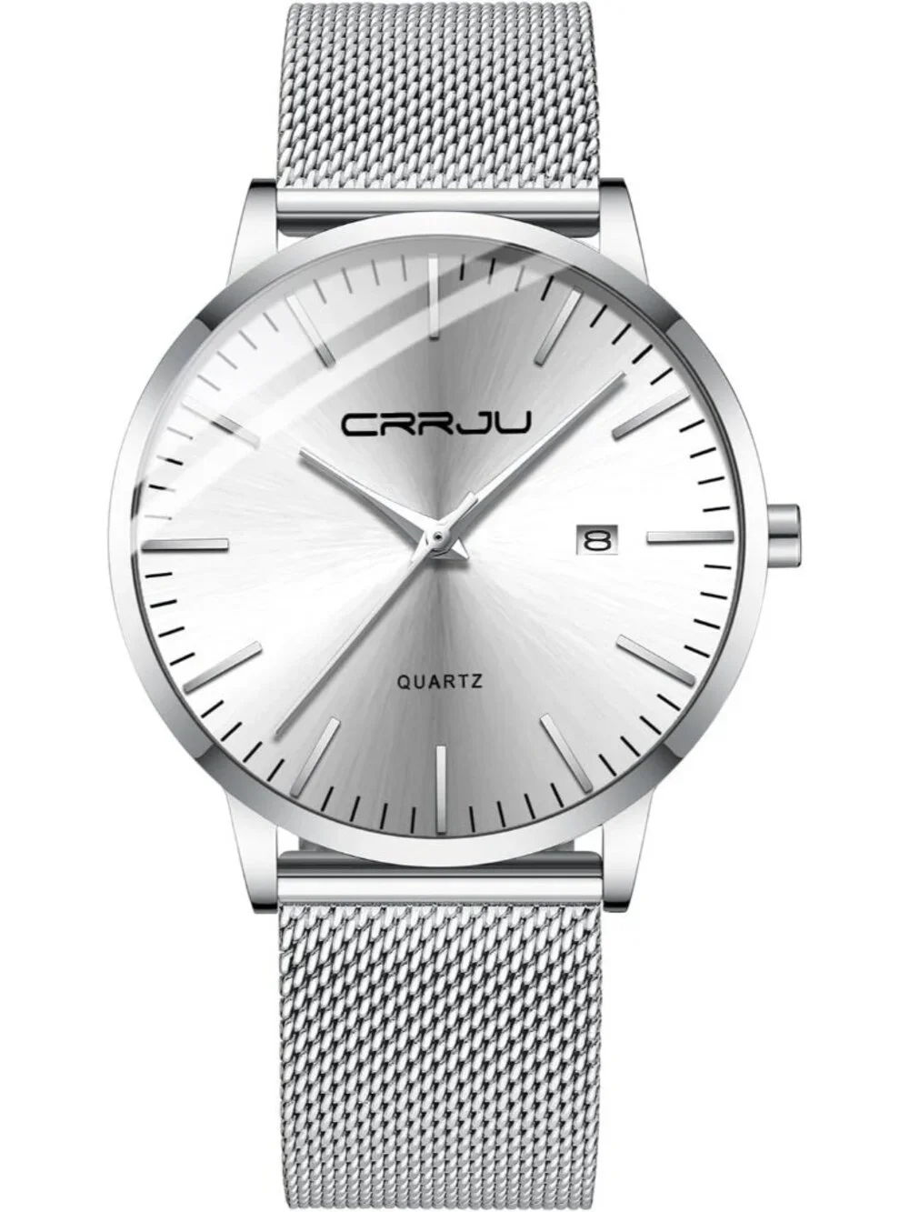 Men's Silver Minimalist Luxury Quartz Stainless Steel Band Classic Wrist Watch